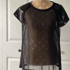 Sheer Black Shirt With Sequence shoulders.